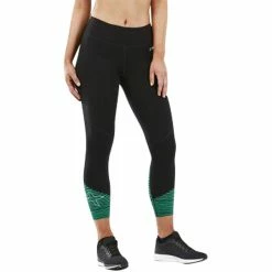 2XU Fitness Mid Colour LBlock 7/8 Tight Black / Golf Green Stripe
